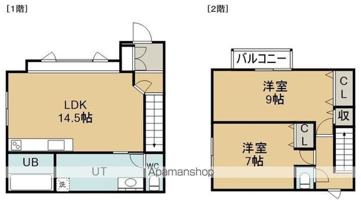 富岡町2丁目26番1棟2戸右の間取り