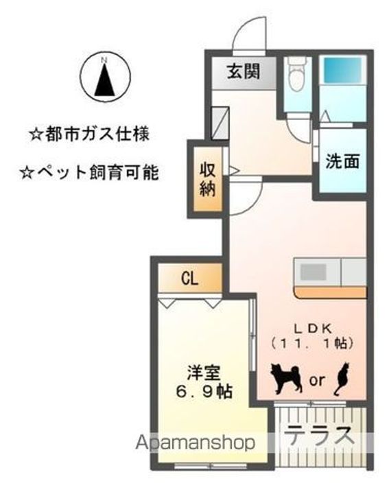 愛知県北名古屋市法成寺八竜の賃貸アパートの間取り