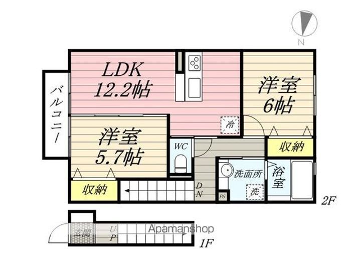 岡山県岡山市北区東花尻の賃貸アパートの間取り