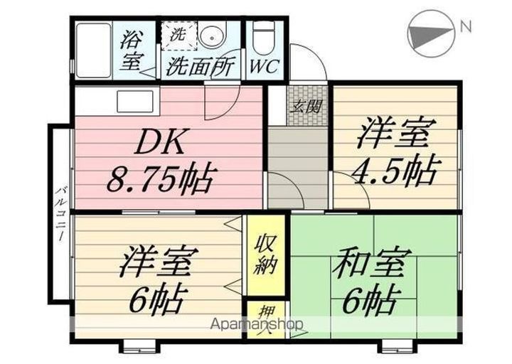 東京都あきる野市野辺の賃貸アパートの間取り