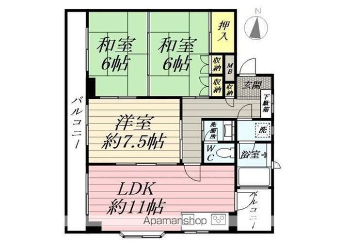 埼玉県三郷市早稲田3丁目の賃貸マンションの間取り