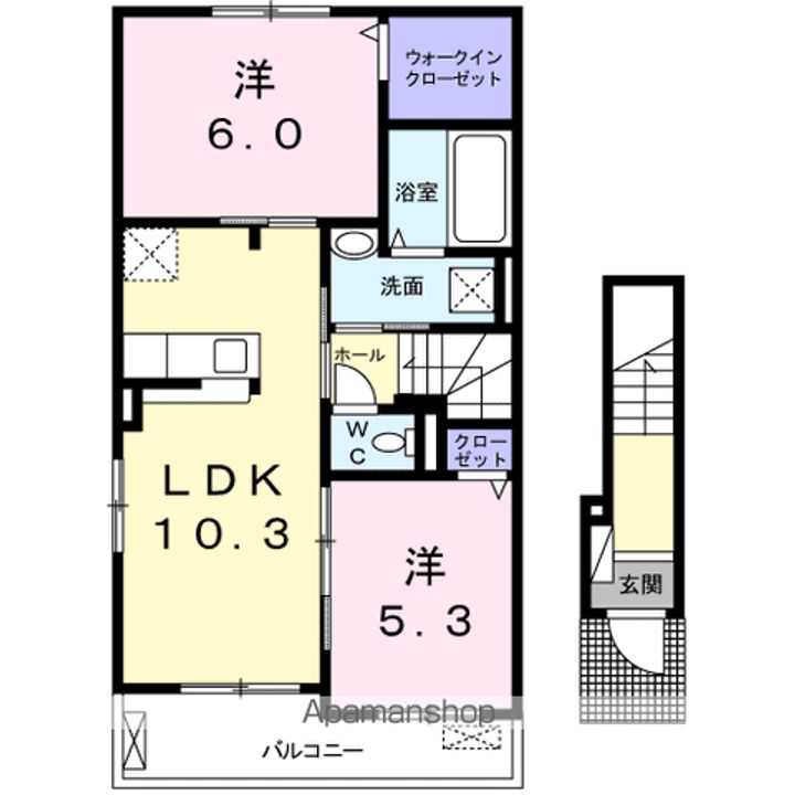 愛媛県東温市志津川南4丁目の賃貸アパートの間取り