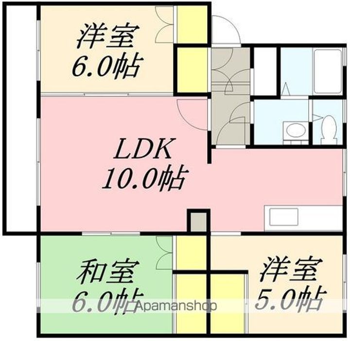 北海道函館市柳町の賃貸マンションの間取り
