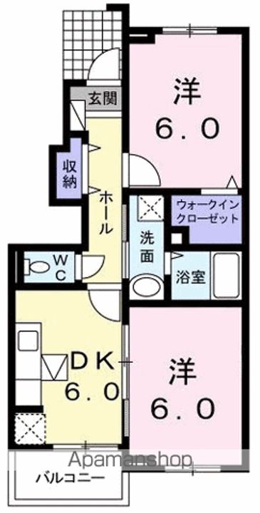 愛媛県松山市北条辻の賃貸アパートの間取り
