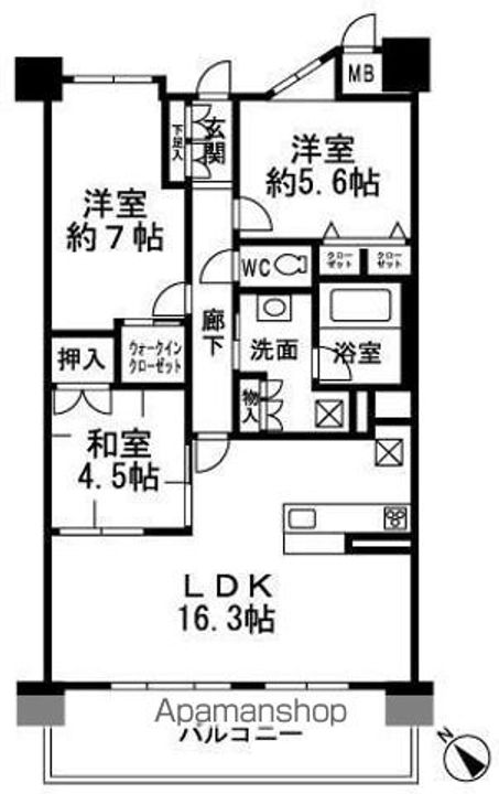 滋賀県草津市南草津2丁目の賃貸マンションの間取り