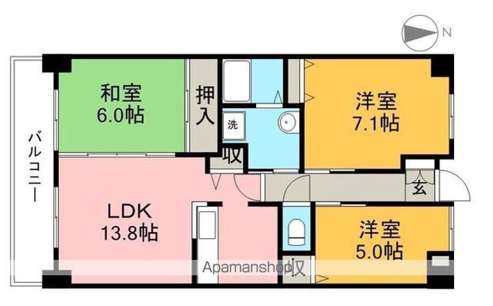 高知県高知市梅ノ辻の賃貸マンションの間取り