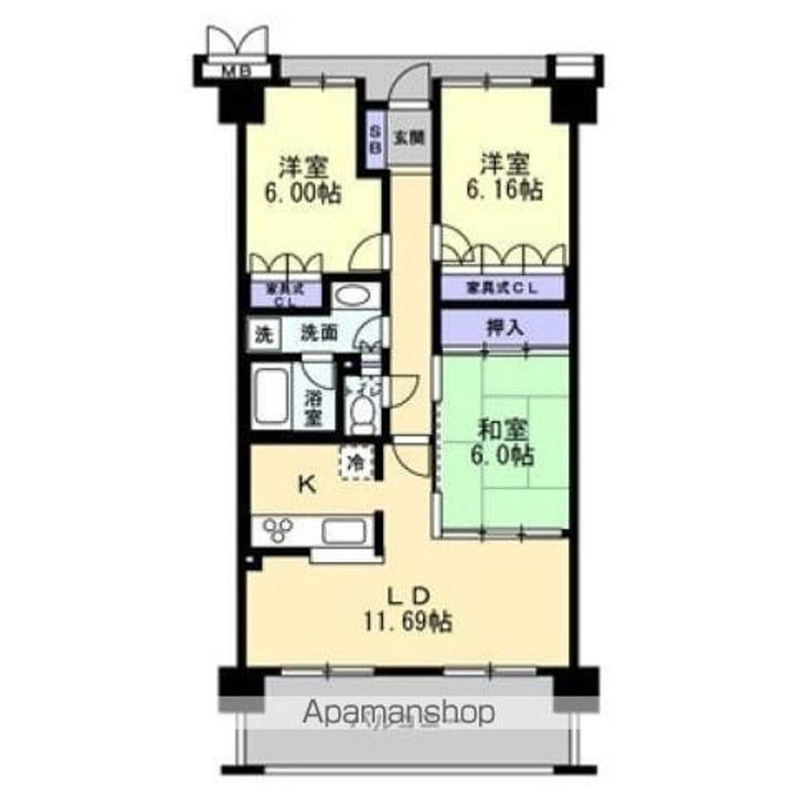 香川県高松市屋島西町の賃貸マンション207の間取り