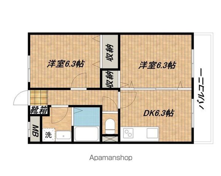 滋賀県蒲生郡日野町中道1丁目の賃貸マンションの間取り