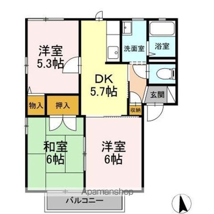 広島県福山市東手城町3丁目の賃貸アパートの間取り