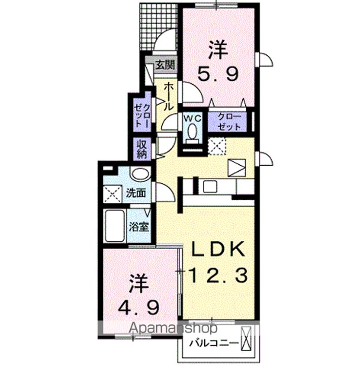 山梨県中巨摩郡昭和町河西の賃貸アパートの間取り