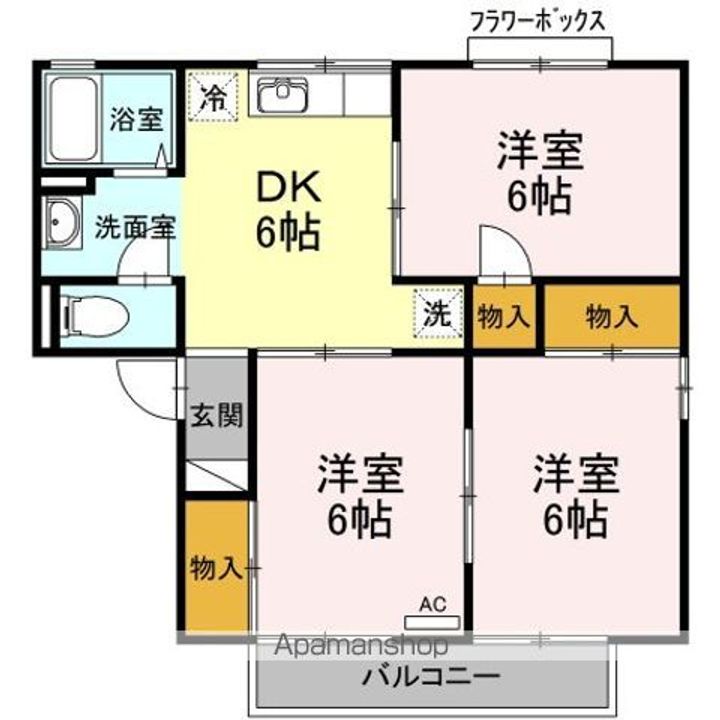 福島県郡山市赤木町の賃貸アパートの間取り