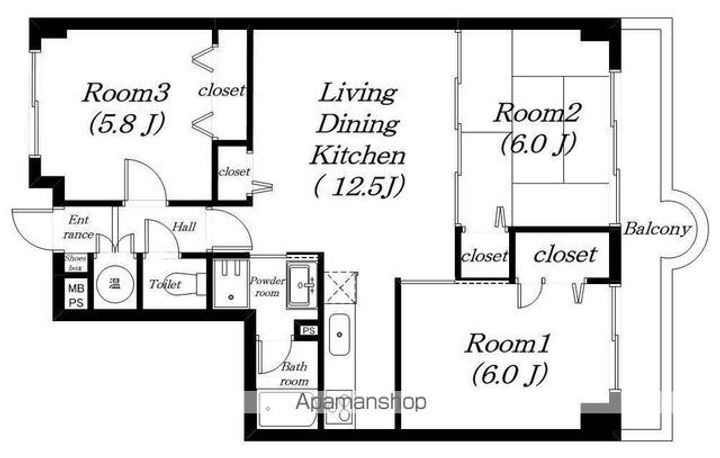 滋賀県草津市草津町の賃貸マンションの間取り