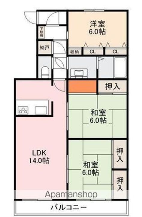 香川県高松市太田下町の賃貸マンションの間取り