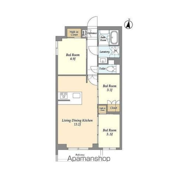 東京都練馬区中村3丁目の賃貸マンションの間取り