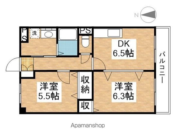 滋賀県蒲生郡日野町中道1丁目の賃貸マンションの間取り