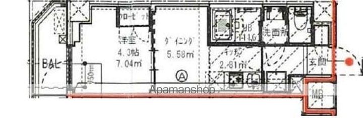 東京都新宿区高田馬場2丁目の賃貸マンションの間取り