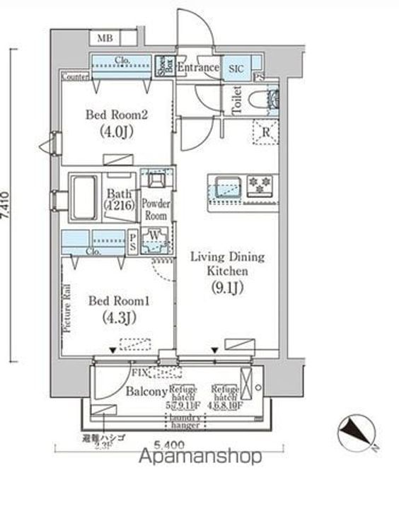 東京都北区赤羽1丁目の賃貸マンションの間取り