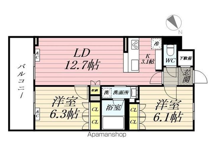コートデルトゥール昭島N108の間取り
