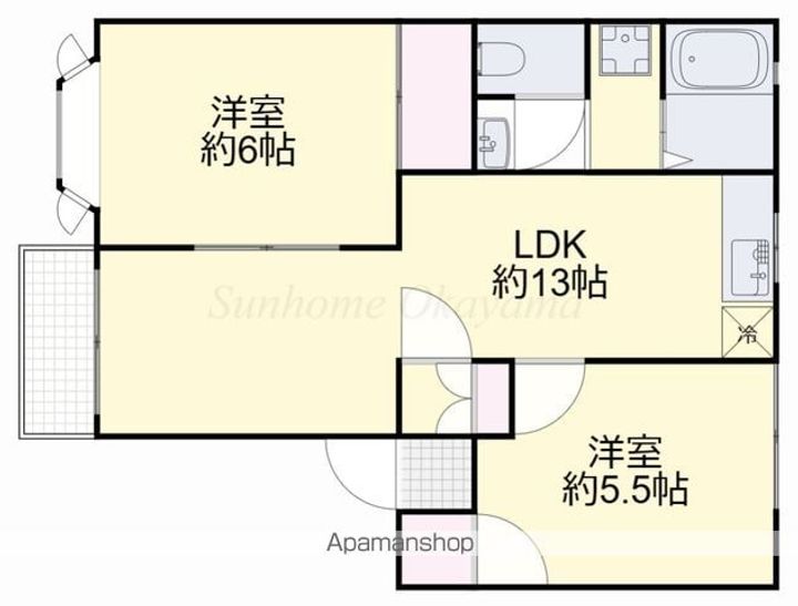 岡山県岡山市北区西辛川の賃貸アパートの間取り