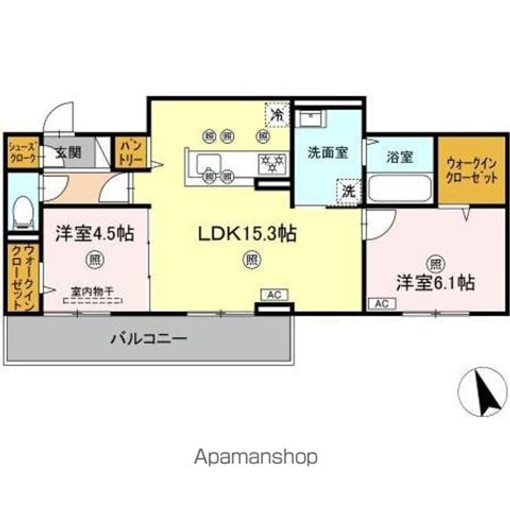 岡山県岡山市北区田中の賃貸アパートの間取り