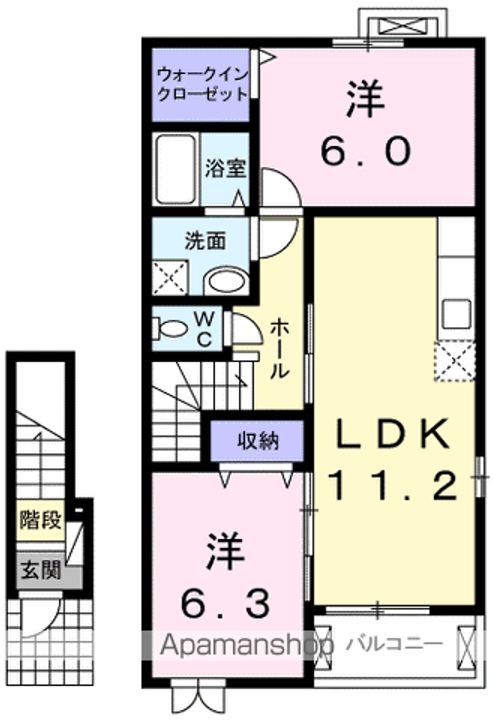 愛媛県新居浜市多喜浜1丁目の賃貸アパートの間取り
