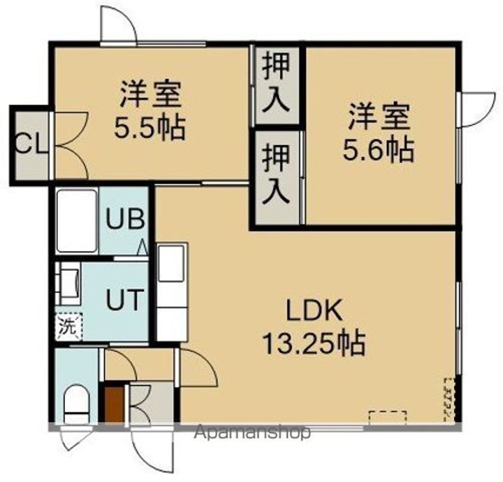 北海道北斗市東浜1丁目の賃貸アパートの間取り