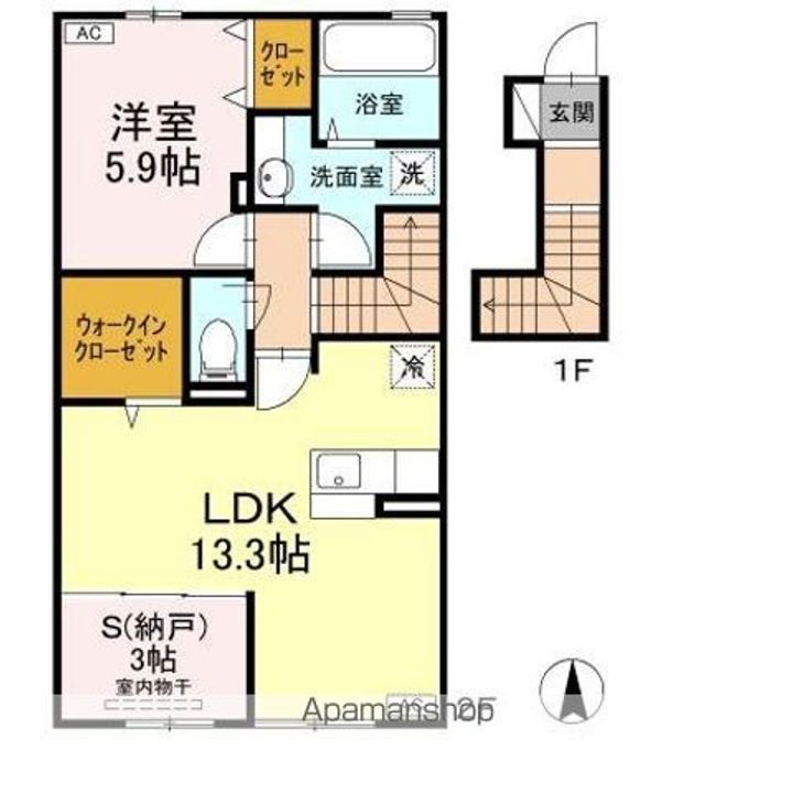 愛媛県松山市古川南3丁目の賃貸アパートA203の間取り
