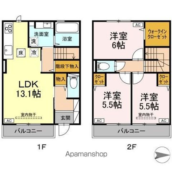 東京都昭島市中神町2丁目の賃貸アパートの間取り