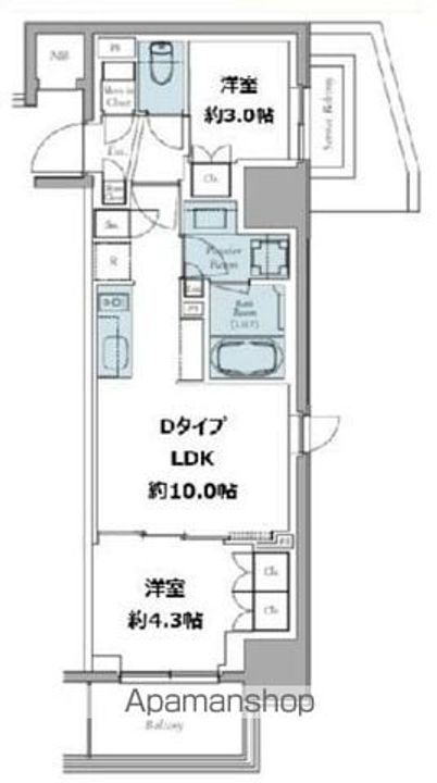 東京都中野区東中野1丁目の賃貸マンションの間取り