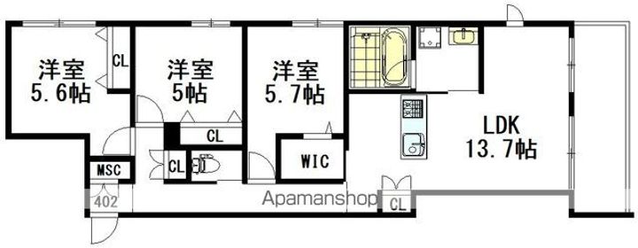 (仮称)境南町3丁目ヘーベルメゾン402の間取り