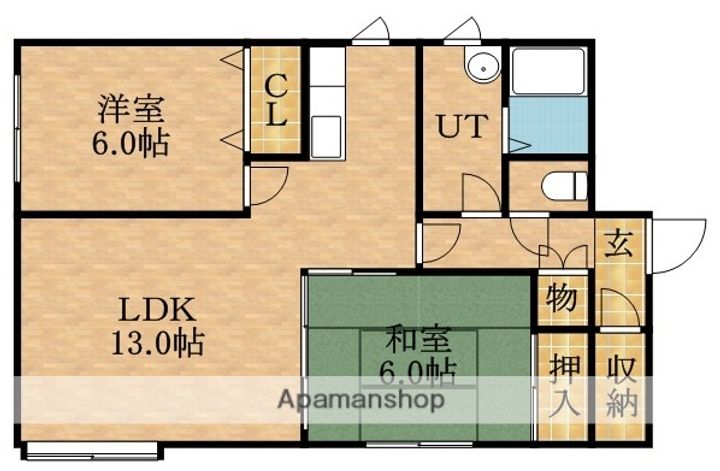 北海道札幌市北区あいの里一条4丁目の賃貸アパートの間取り