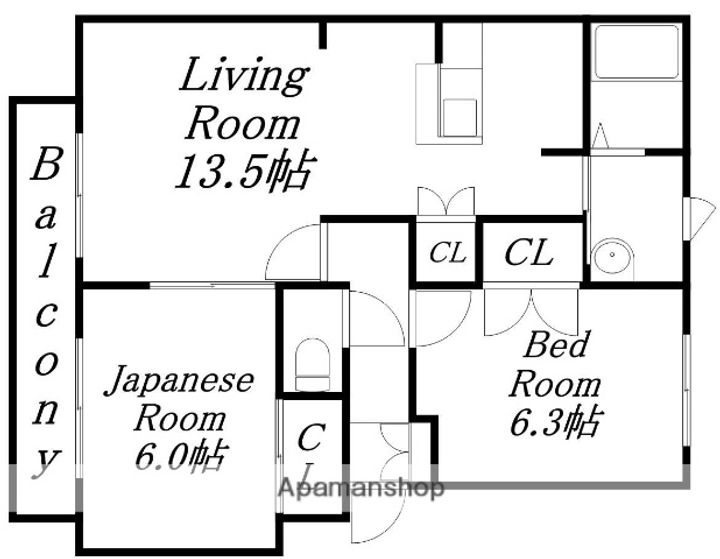 北海道札幌市北区百合が原4丁目の賃貸マンションの間取り