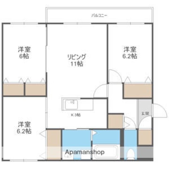 北海道札幌市手稲区曙十一条2丁目の賃貸マンションの間取り
