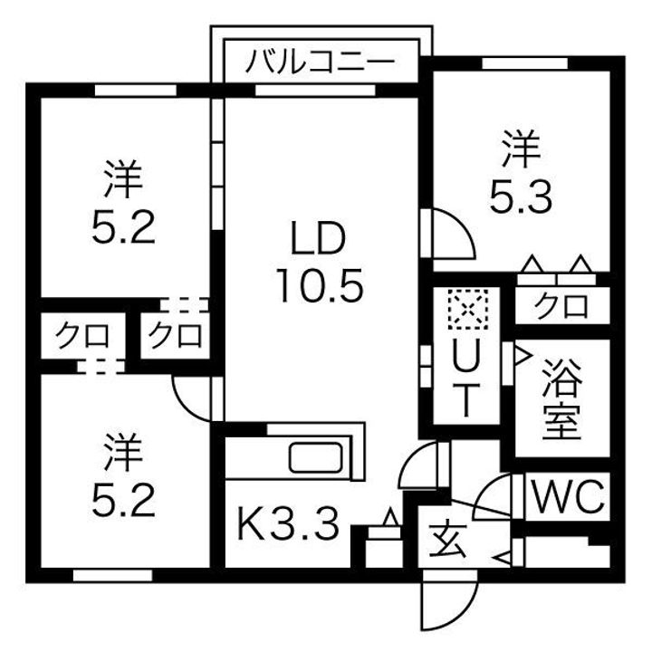 北海道札幌市豊平区美園八条3丁目の賃貸マンションの間取り