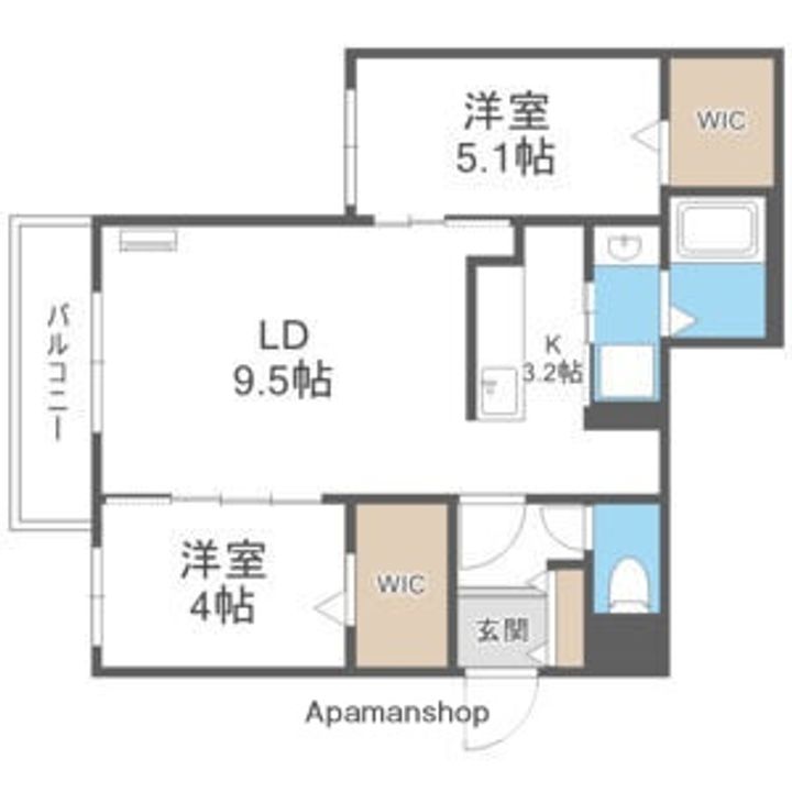 北海道札幌市豊平区美園九条7丁目の賃貸マンションの間取り