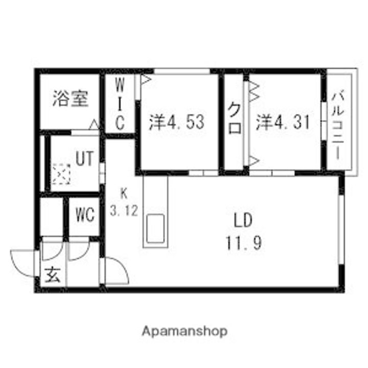 北海道札幌市中央区南二十三条西7丁目の賃貸マンションの間取り