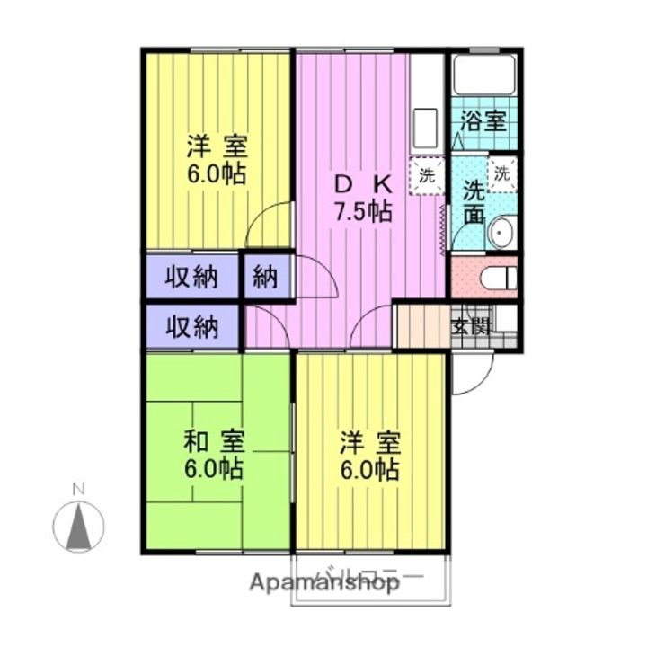 宮城県仙台市宮城野区新田3丁目の賃貸アパートの間取り