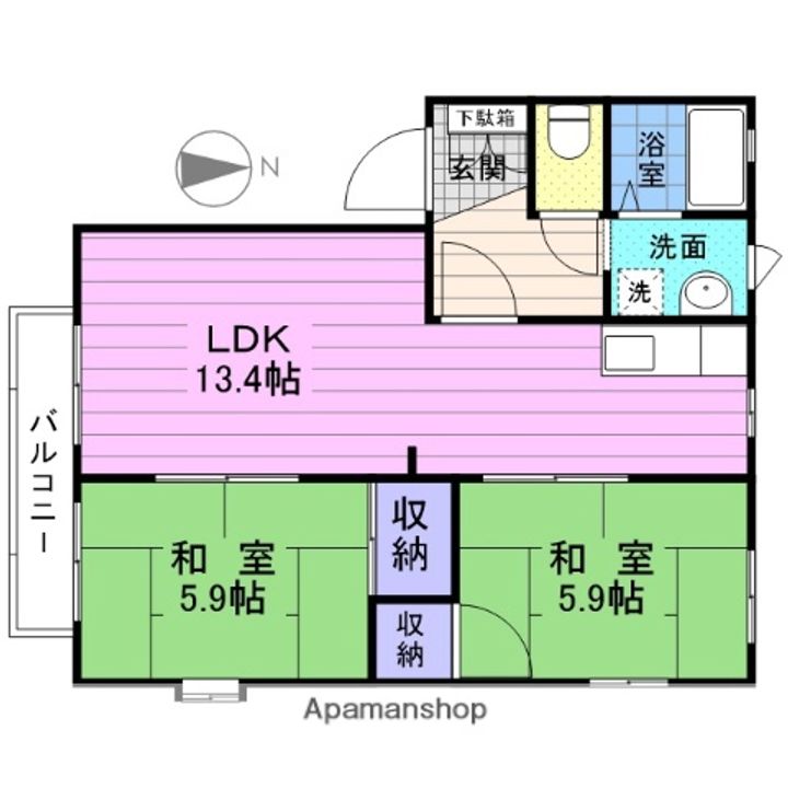 宮城県仙台市宮城野区田子1丁目の賃貸アパートの間取り