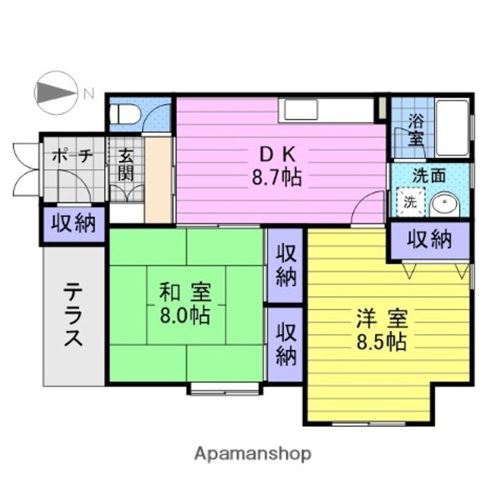 宮城県仙台市宮城野区高砂1丁目の賃貸アパートの間取り