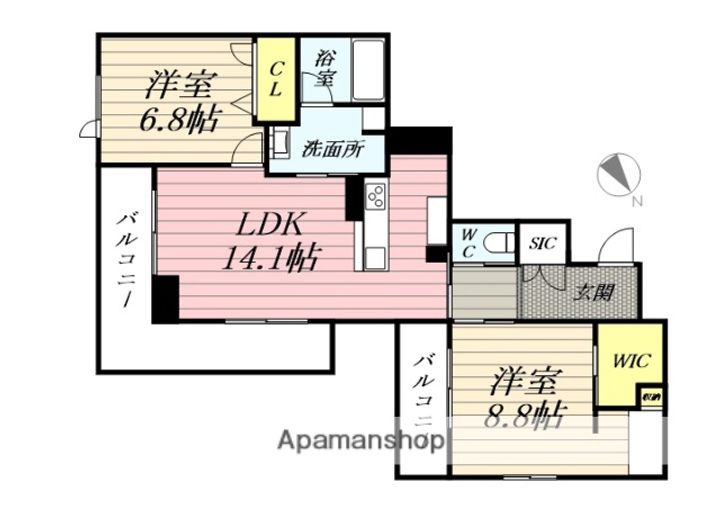 宮城県仙台市若林区元茶畑の賃貸マンションの間取り