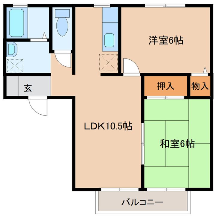 宮城県多賀城市新田字後の賃貸アパートの間取り