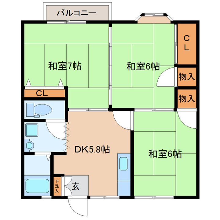 宮城県多賀城市留ケ谷2丁目の賃貸アパートの間取り