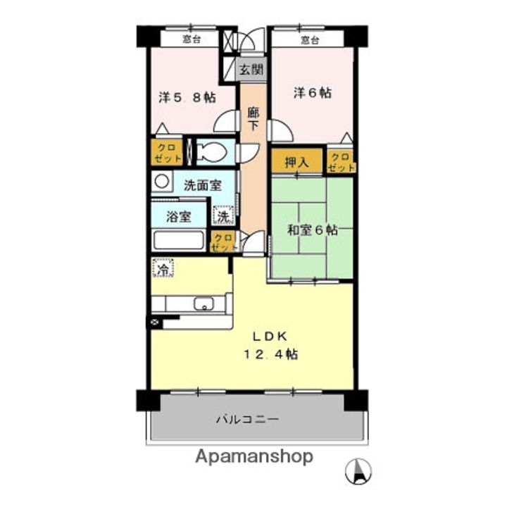 秋田県秋田市山王沼田町の賃貸マンション203の間取り
