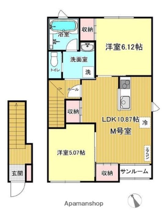 秋田県秋田市南通亀の町の賃貸アパートの間取り