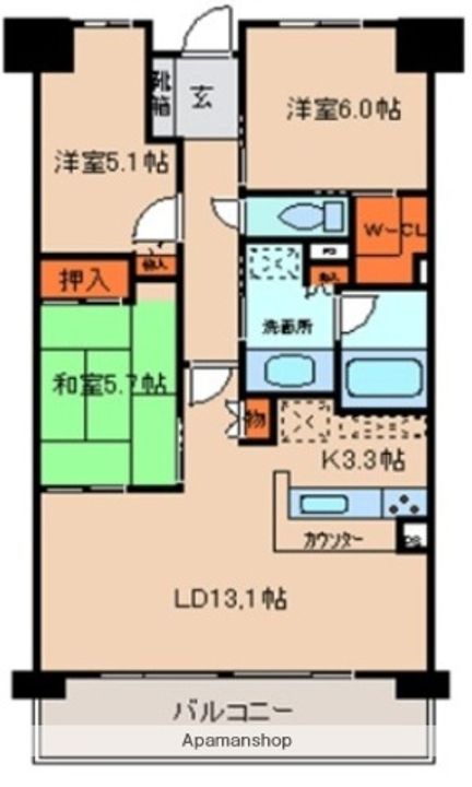 茨城県守谷市中央1丁目の賃貸マンションの間取り
