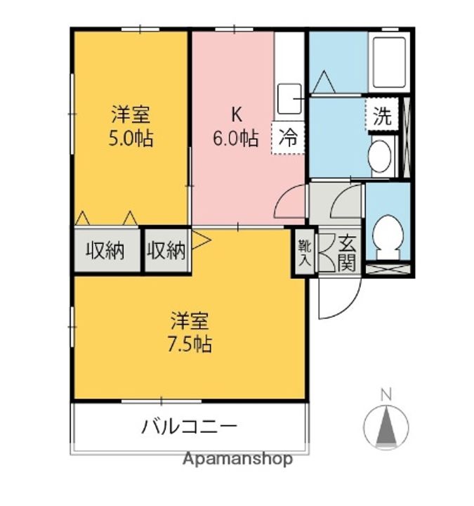 群馬県前橋市高井町1丁目の賃貸アパートB201の間取り