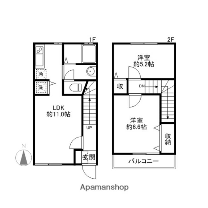 群馬県前橋市六供町の賃貸アパート102の間取り