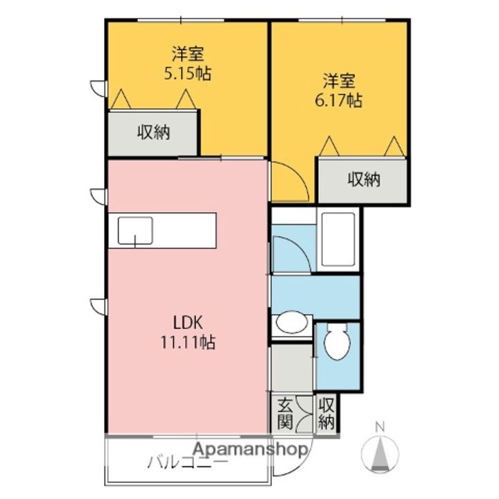 群馬県前橋市元総社町の賃貸アパートの間取り