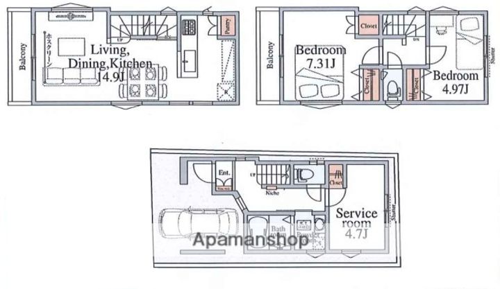 埼玉県さいたま市大宮区土手町3丁目(一戸建)の賃貸物件戸建ての間取り