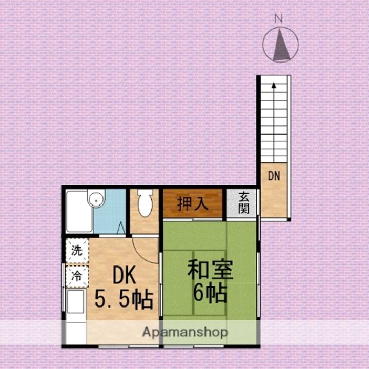 埼玉県川越市富士見町の賃貸アパートの間取り